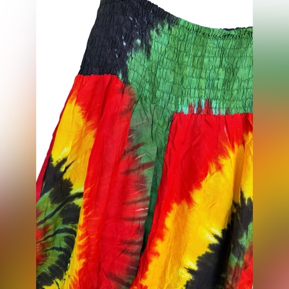 Handmade Tie Dye Multicolor Rayon Rasta Boho Pants Stretchy One Size Hippie Yoga - Picture 3 of 6